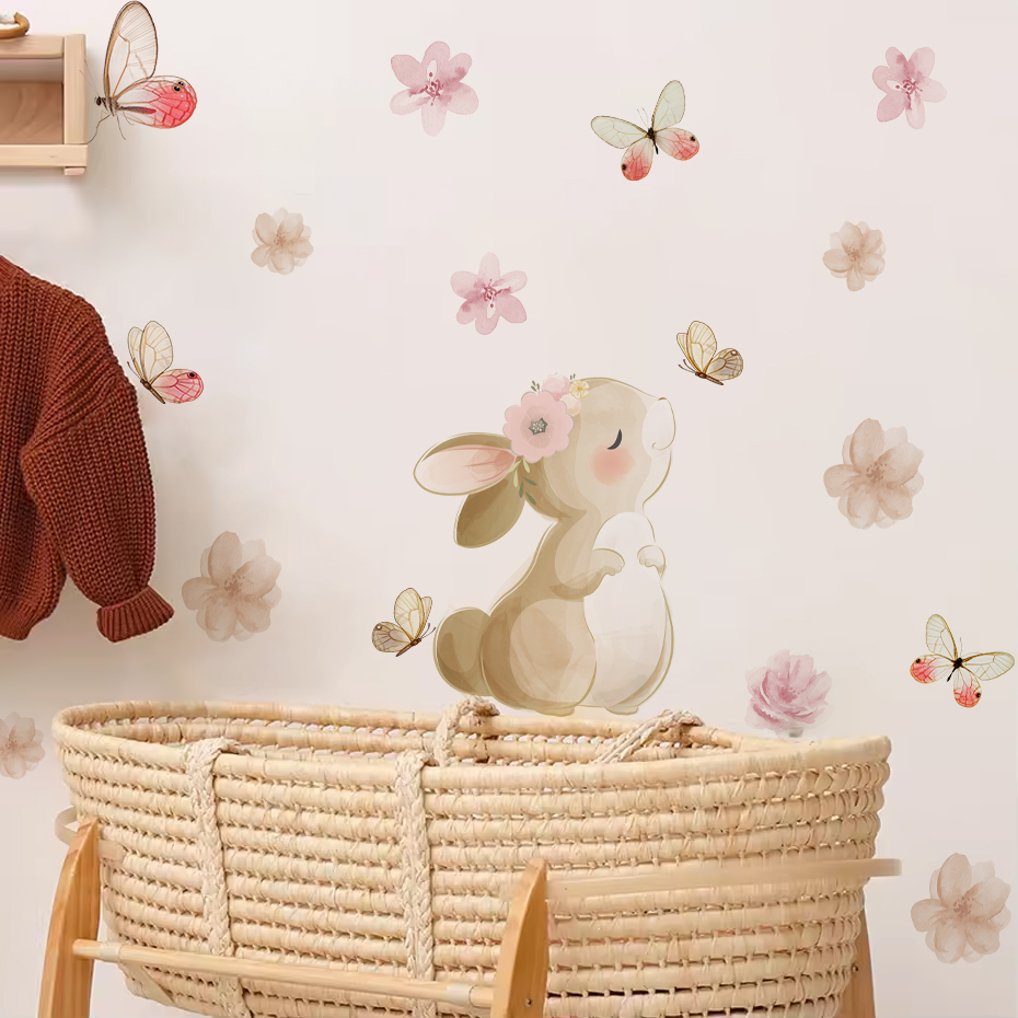 Cartoon Kaninchen Blumen Schme – Baby Nursery Decor Girl Bewertung und Preis
